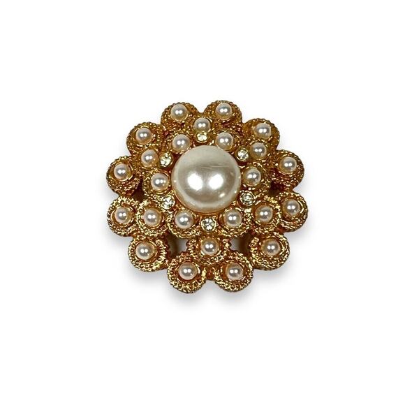 Sarah Coventry Moonlight Brooch Faux Pearls Rhinestones Gold Tone Layered Dome - Picture 7 of 8
